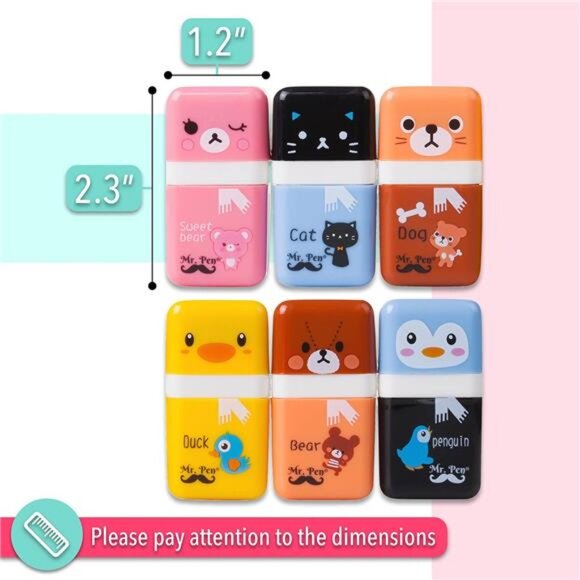 6-Pack Pencil Erasers with Cover & Roller: Fun, Cool School Erasers for‎ Kids - Picture 3 of 7